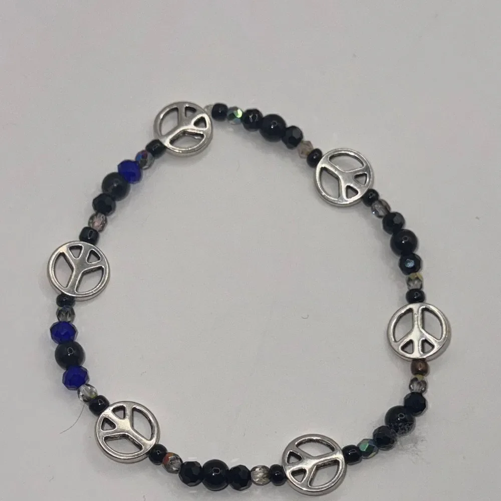 Peace Symbol Beaded Bracelet or anklet